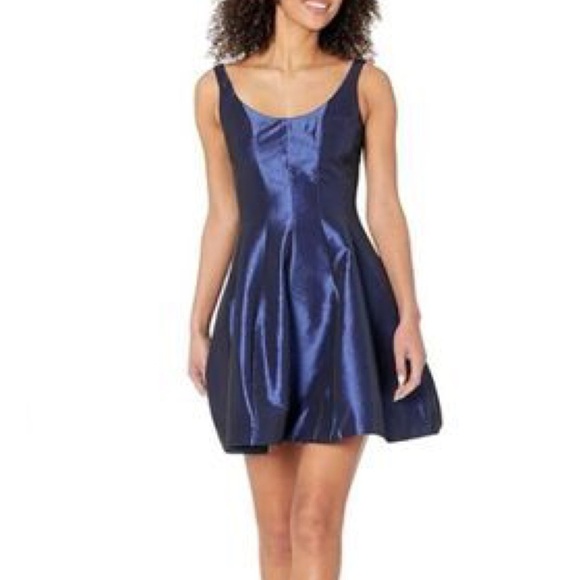 Betsy & Adam Fit & Flare Shimmery Elegant Navy Blue Party Made In USA Dress Sz M - Picture 1 of 15